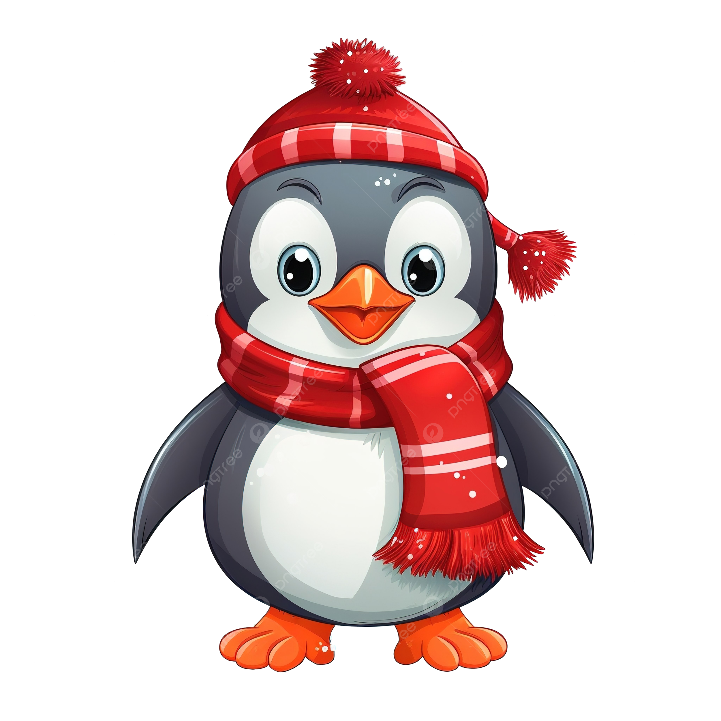 Illustration of cute cartoon christmas penguin wearing red scarf in red christmas sock christmas penguin christmas animals christmas cartoon png transparent image and clipart for free download