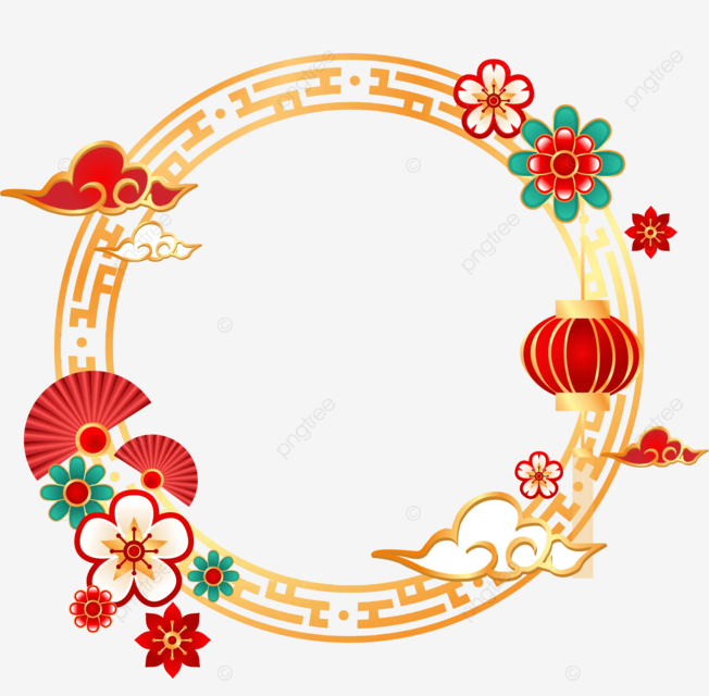 Chinese lunar new year circle frame with lantern and peach blossom vector chinese pattern chinese decoration lunar new year png and vector with transparent background for free download