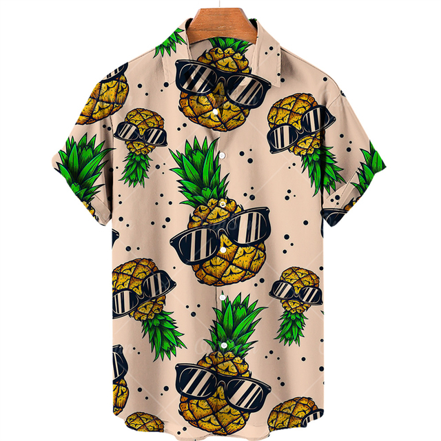 Mens hawaiian beach shirts fruit print short sleeves for this summer