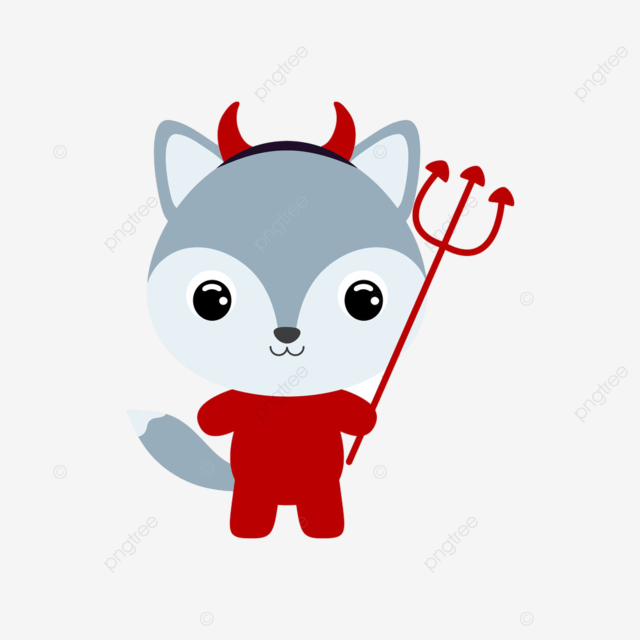 Cute little halloween wolf in a devil costume illustration animal children png and vector with transparent background for free download