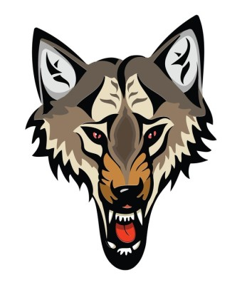 Wall decal cartoon angry wolf head isolated on white background