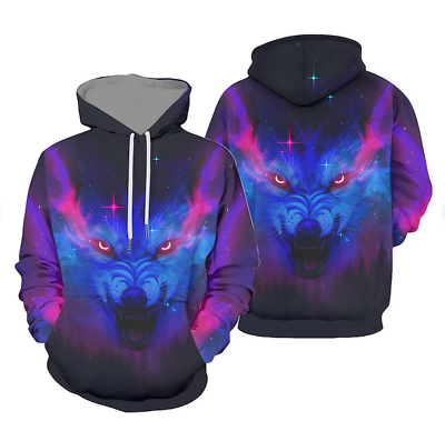 Scary galaxy colorful wolf print d hoodie