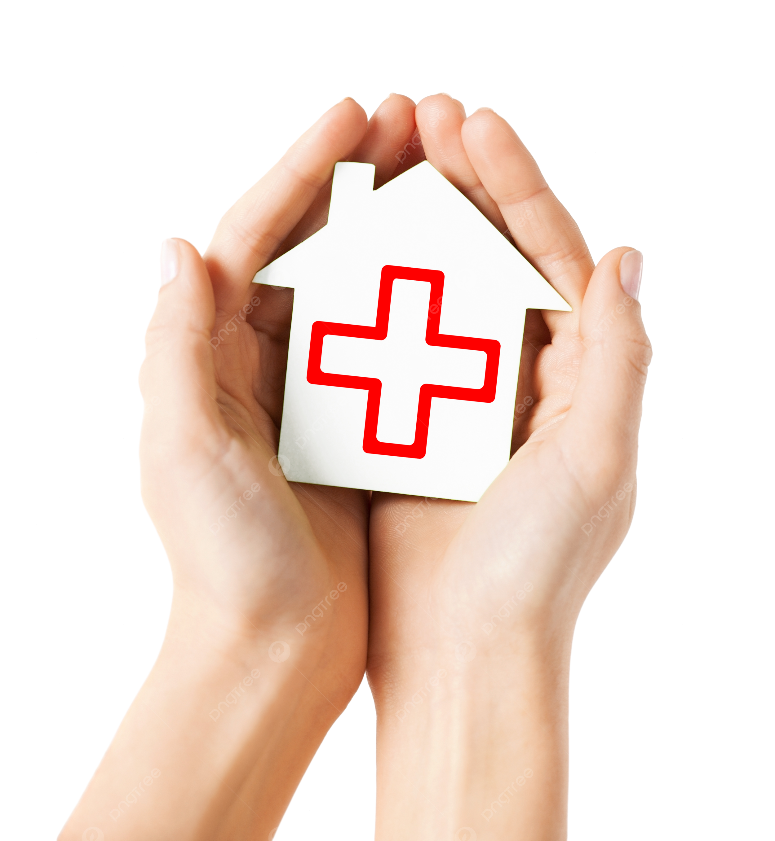 Hands holding paper house with red cross help holding clinical safety png transparent image and clipart for free download