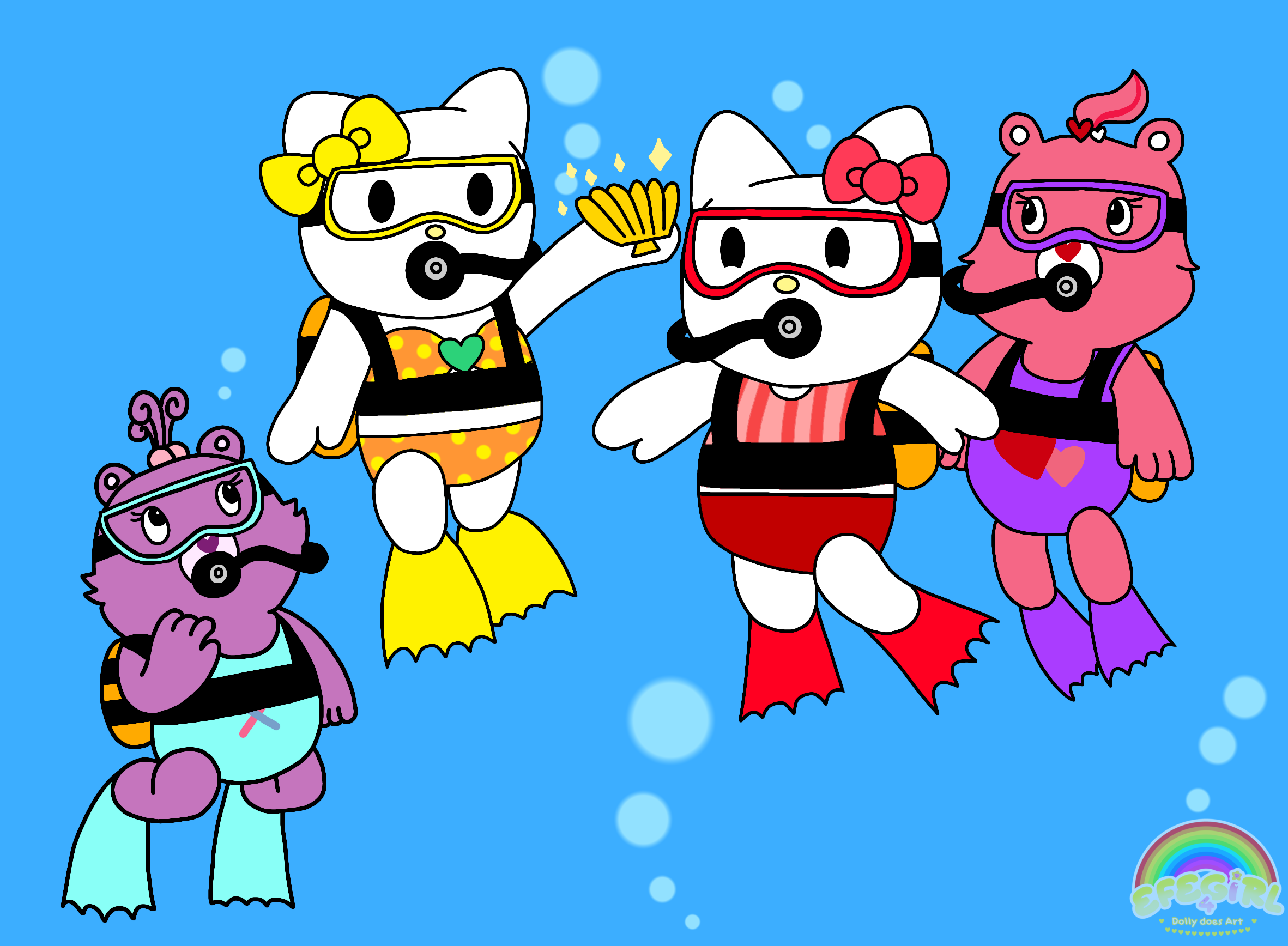 Art trade ver pals in scuba gear underwater by efegirl on