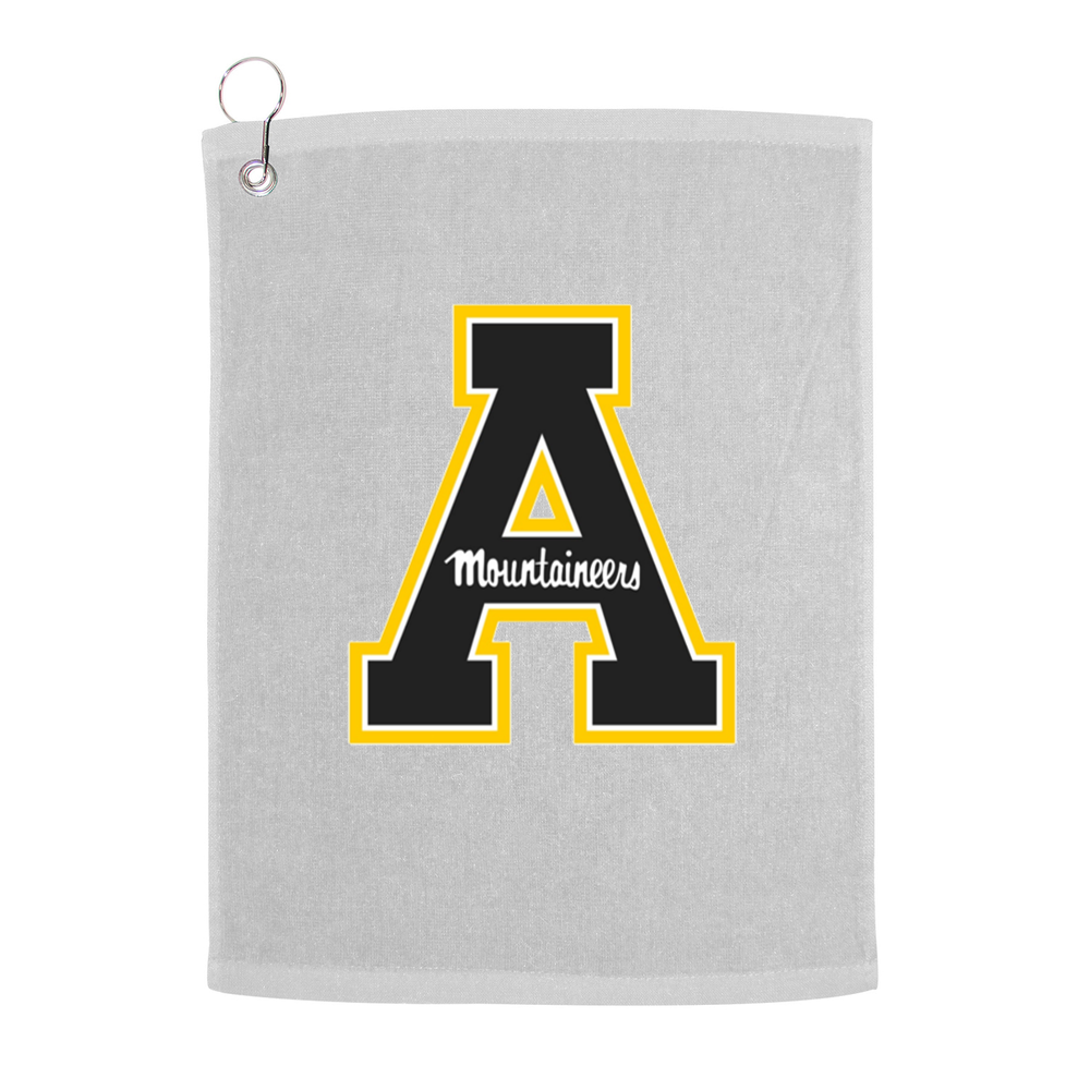 College na golf towels with logo and text