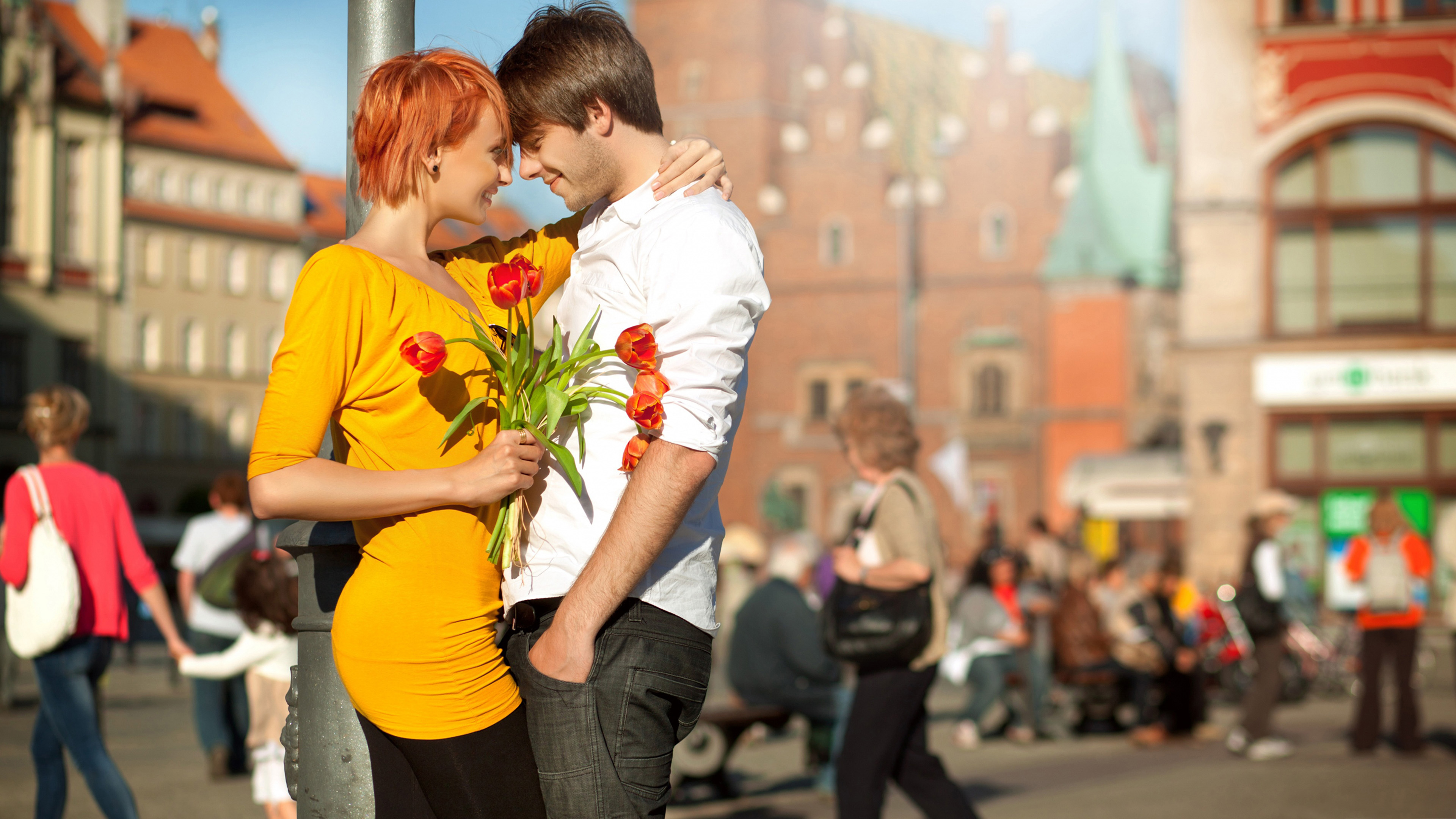 Couple love hugging flowers boy girl with red hair k ultra hd wallpaper x