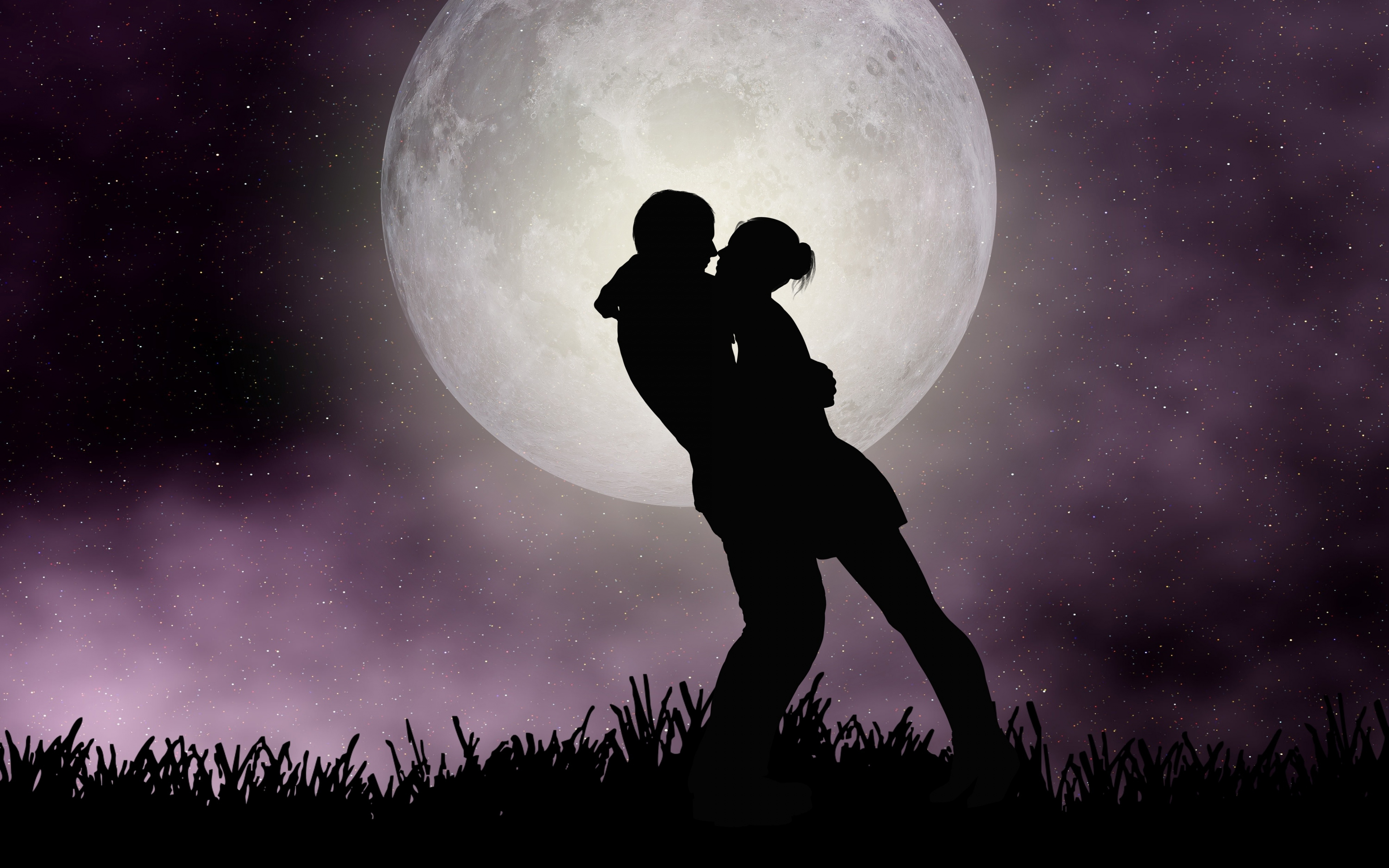 Download wallpaper x moon romantic night couple silhouette art k wallaper k ultra hd wallpaper x hd background