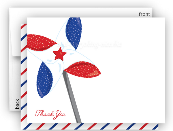 Red white blue pinwheel thank you cards note card stationery â flat â hart paper