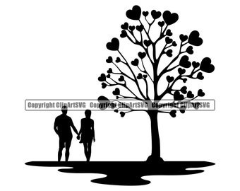 Heart tree couple love holding hands family care leaf nature