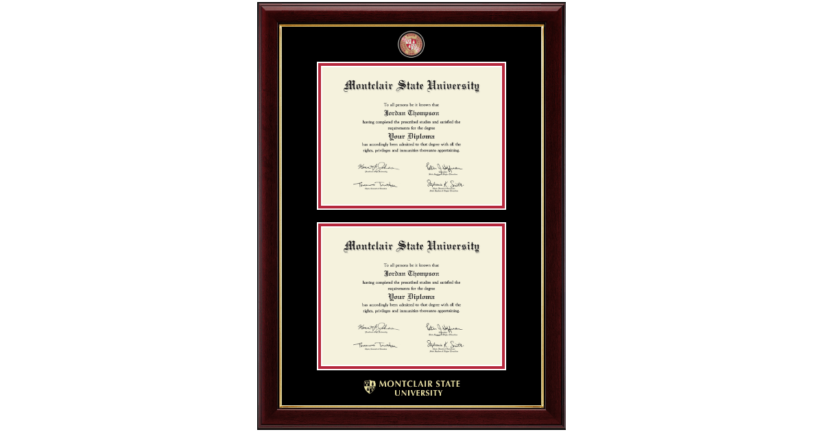 Masterpiece medallion double diploma frame in gallery montclair state university