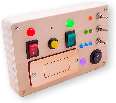 Led light switch busy board montessori toy with button for kids wooden control