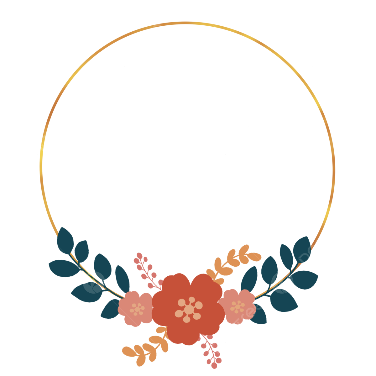Flower frame with gold plated circle shape floral frame circle png transparent clipart image and psd file for free download