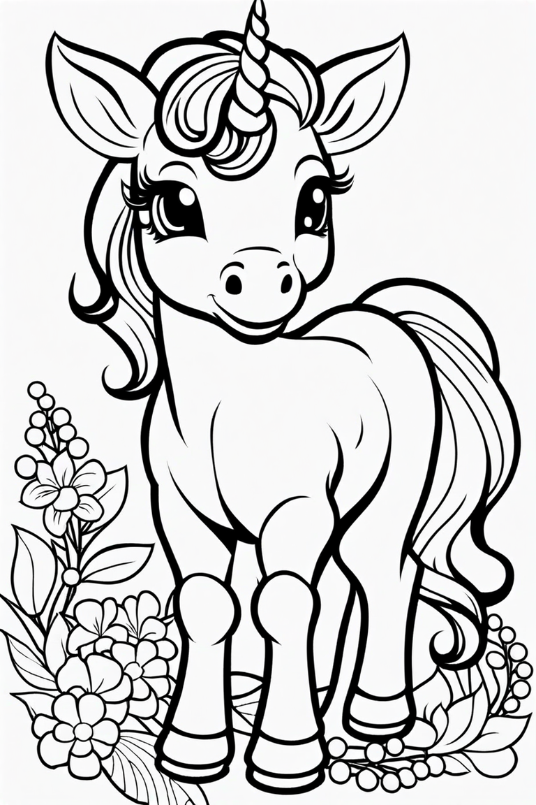 Basic coloring page about a horse and little pony cute and adorable