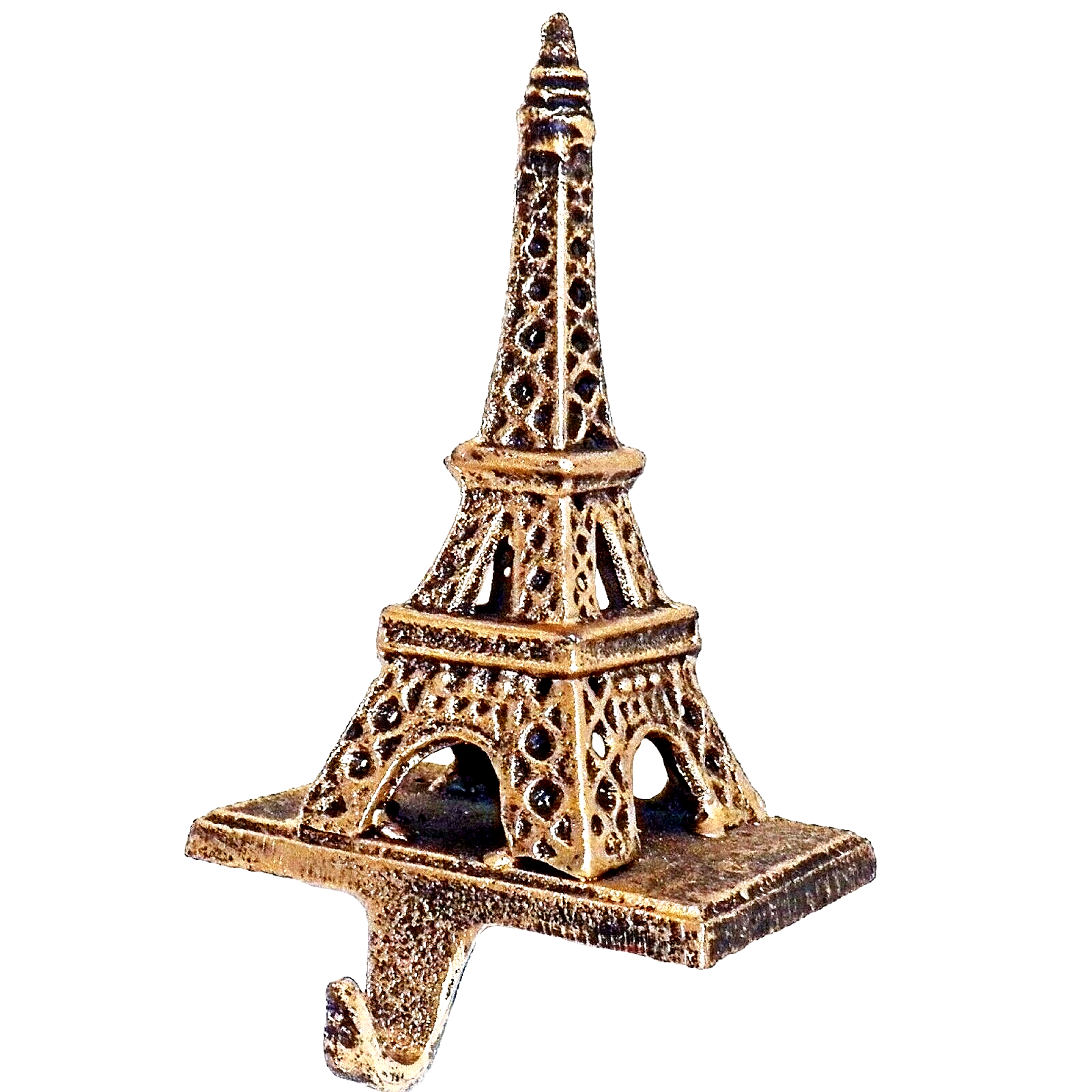 Cast iron gold tone paris france eiffel tower christmas stocking hanger inches