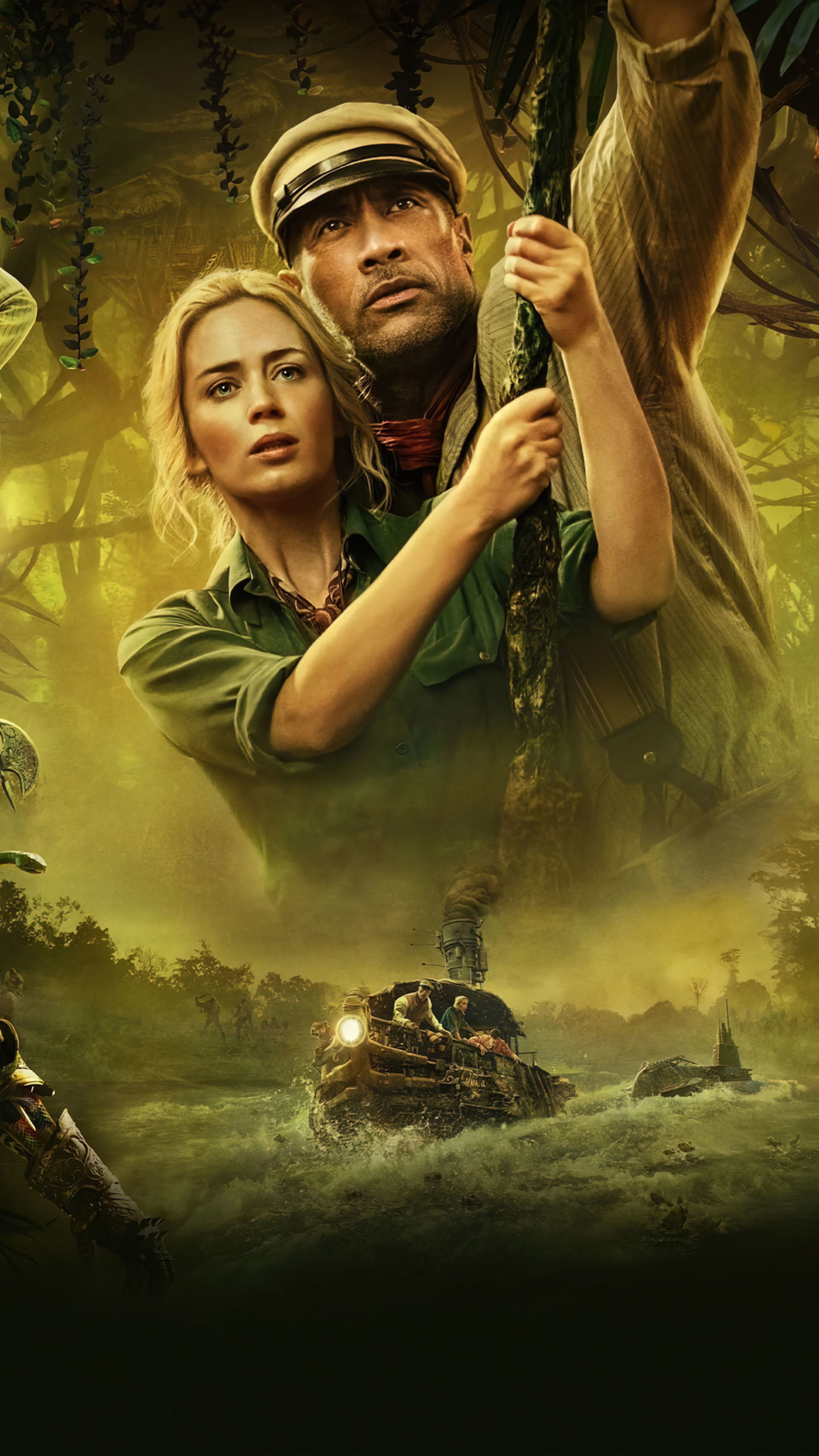 Dwayne johnson and emily blunt in jungle cruise k ultra hd mobile wallpaper