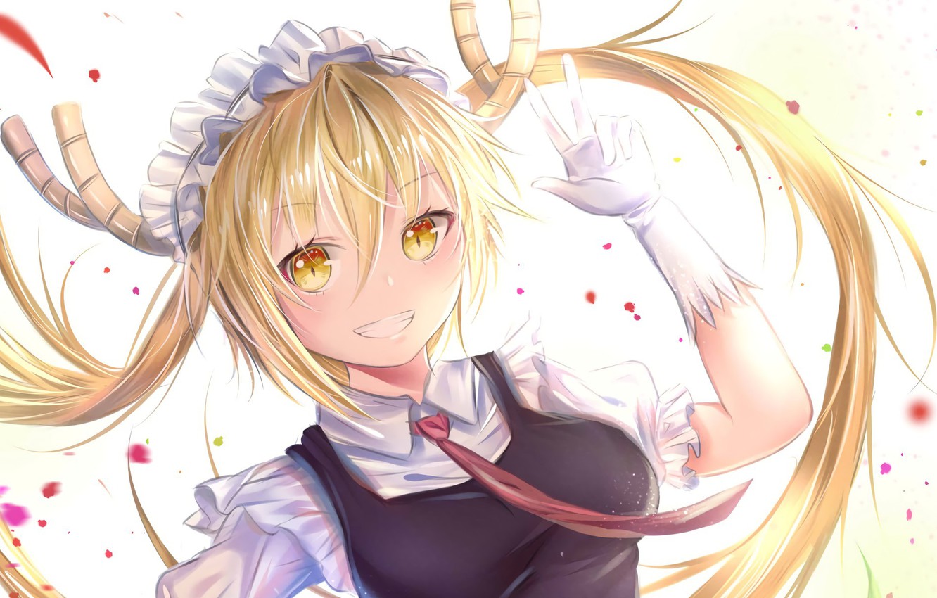 Wallpaper girl dragon japanese maid bishojo kobayashi