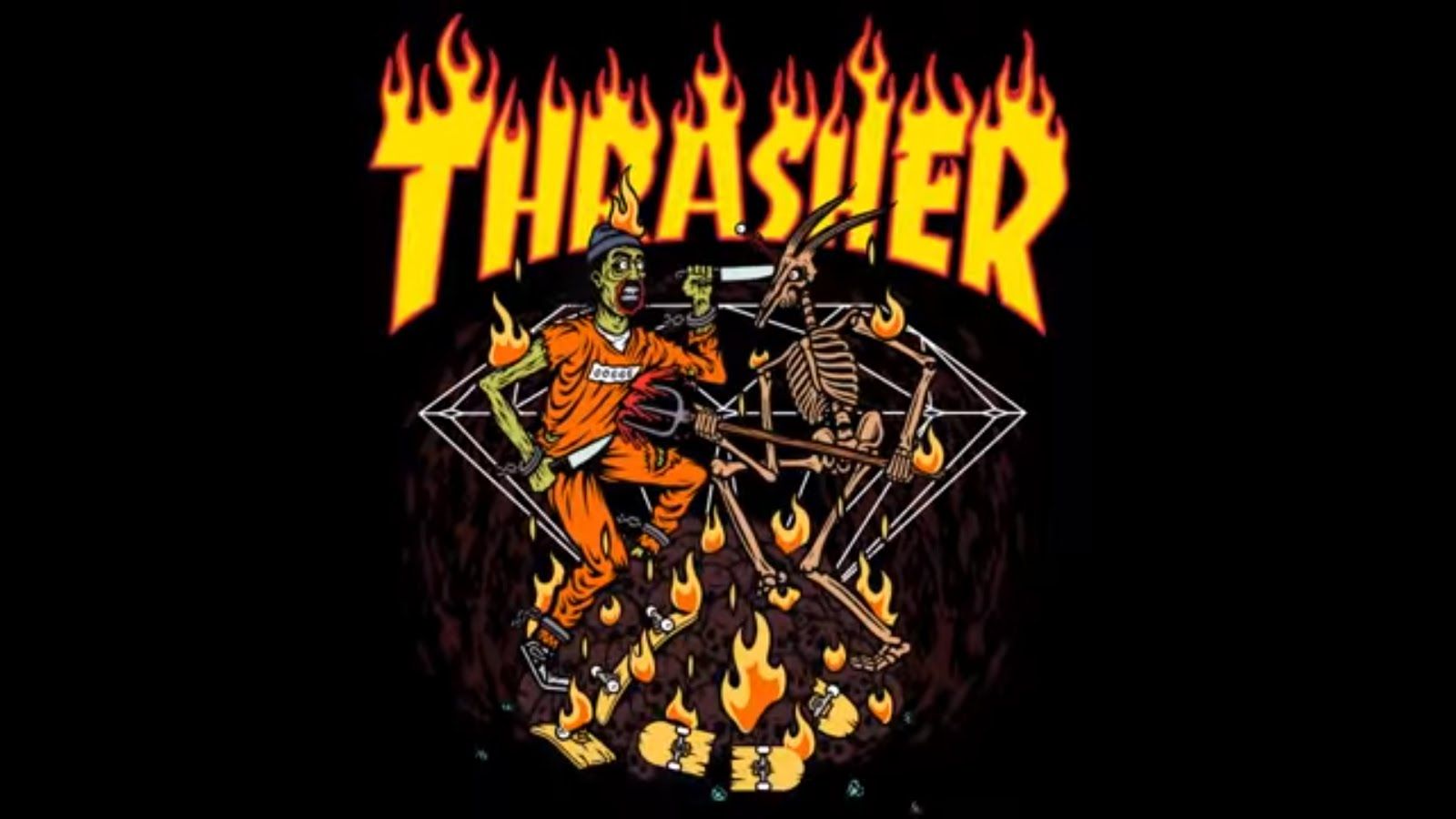 Hintergrundbild mit dem Logo des Thrasher Magazins