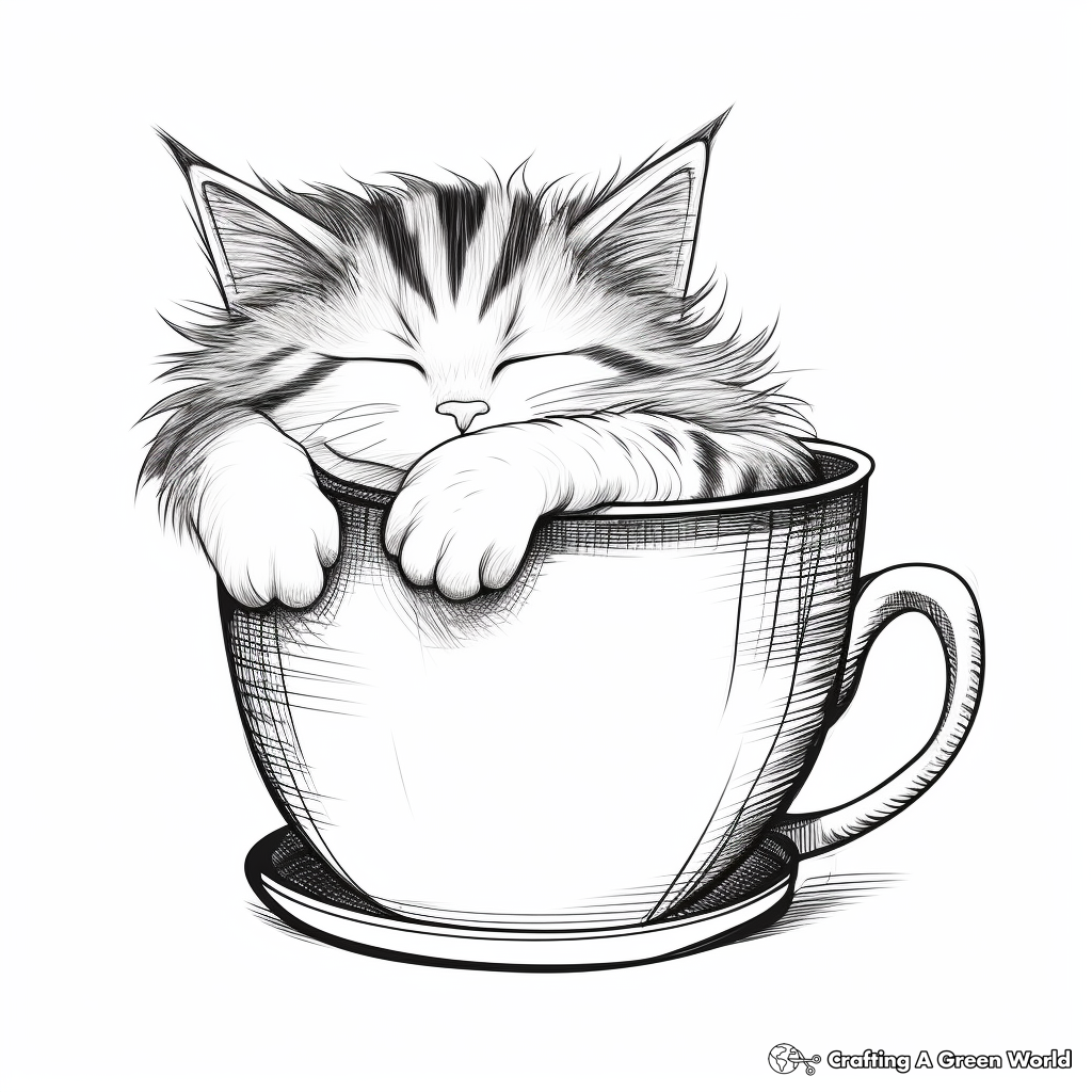 Cat in a cup coloring pages