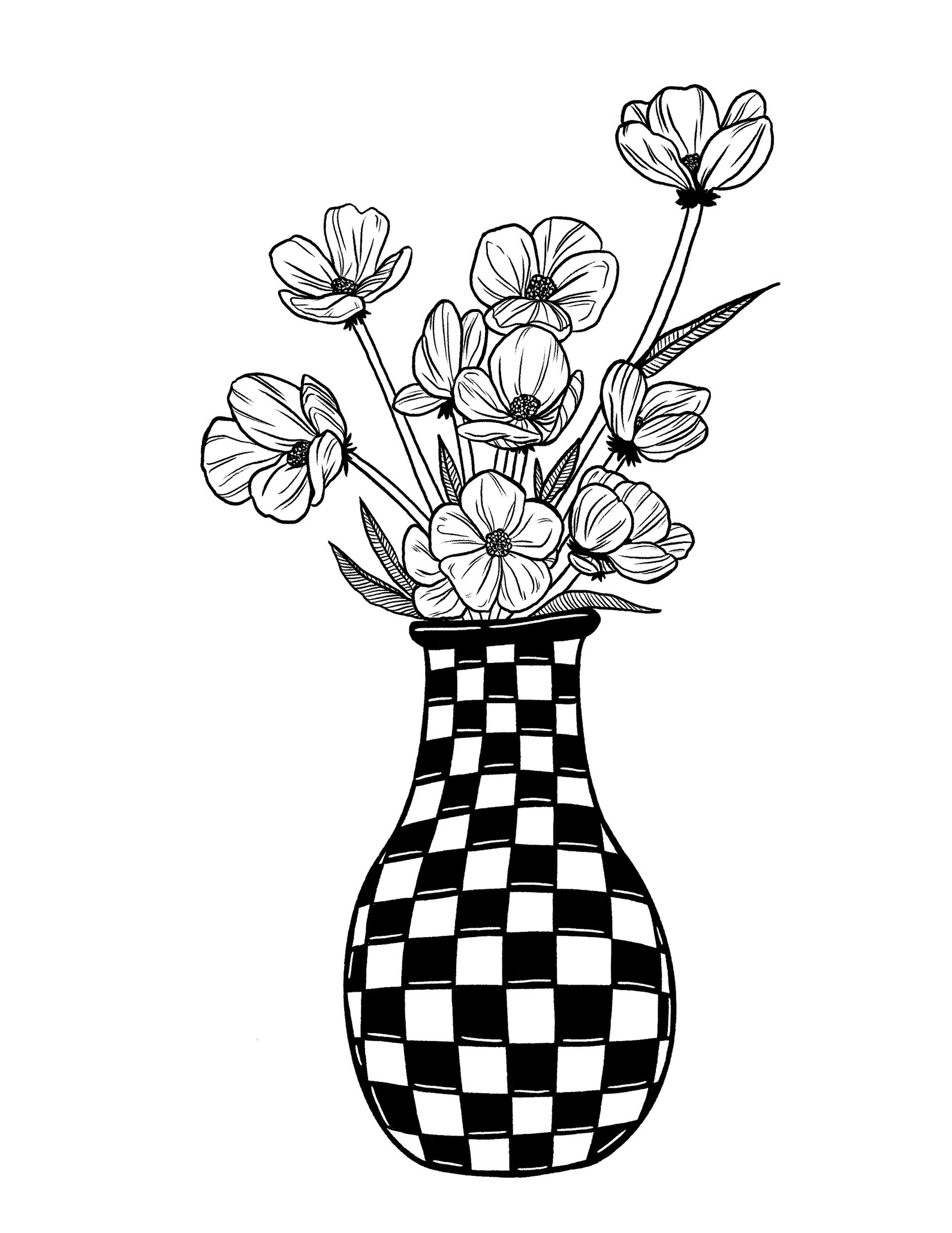 Vase of flowers digital coloring page for kids and adults