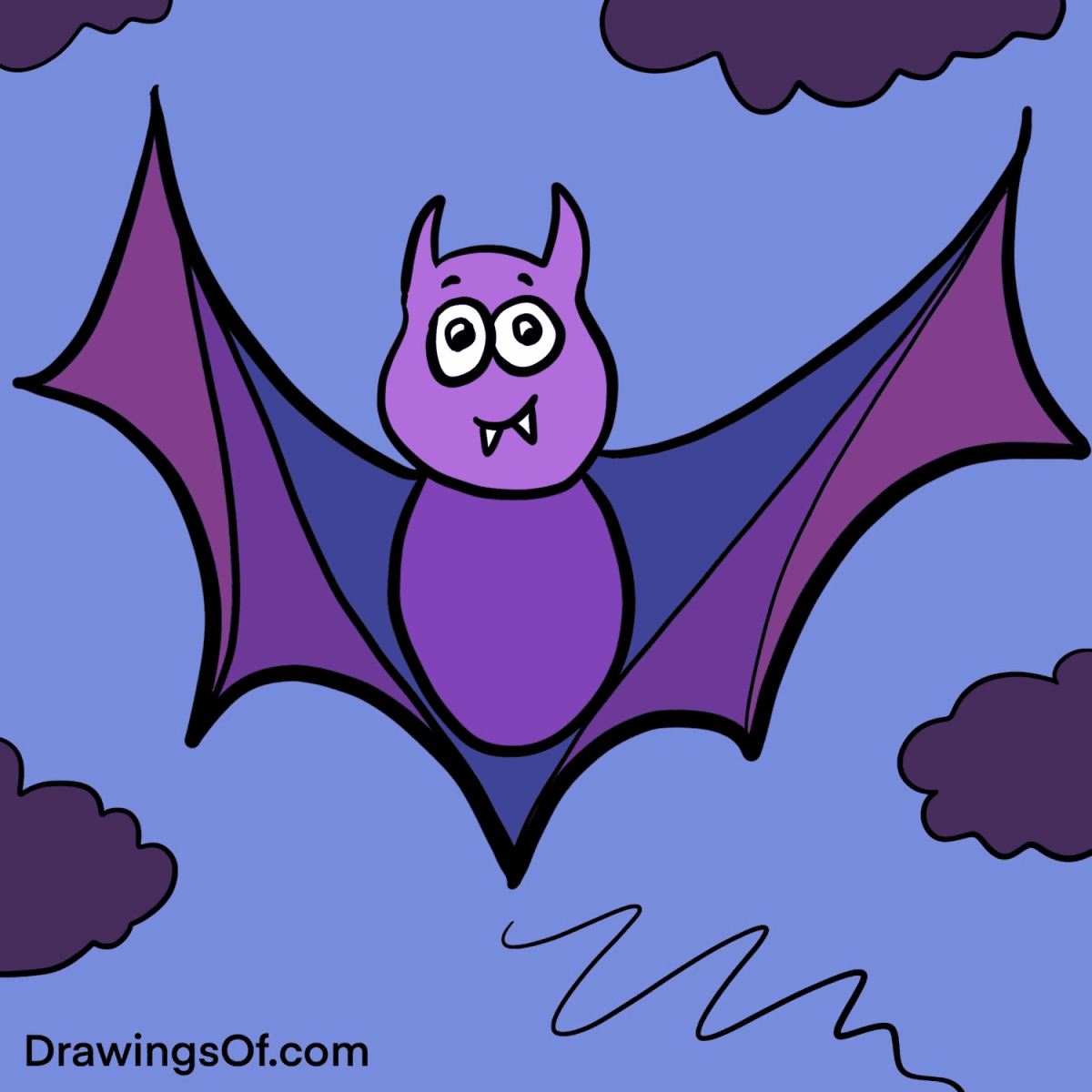 Cute bat drawing easy cartoon instructions