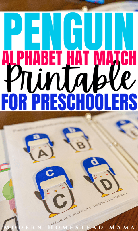 Penguin alphabet hat matching winter printable