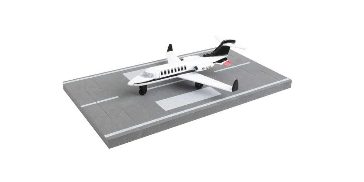 Private jet mercial aircraft white with black tail nij with runway section diecast model airplane by runway