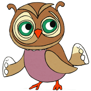 Download cute cartoon owl with green eyes and purple dress png online