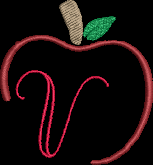 Apple alphabet machine embroidery design letter fall school teacher