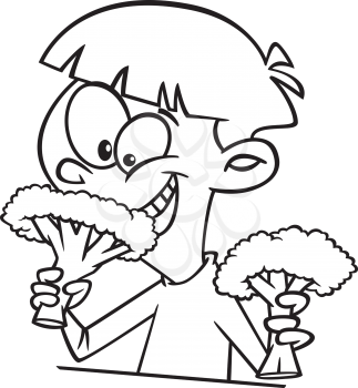 Royalty free clipart image of a boy eating broccoli