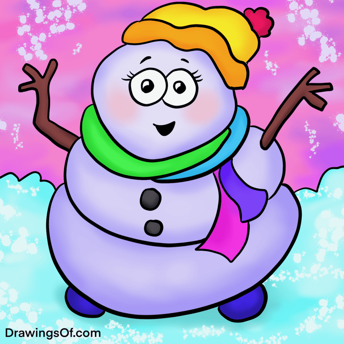 Snowman drawing cute easy instructions