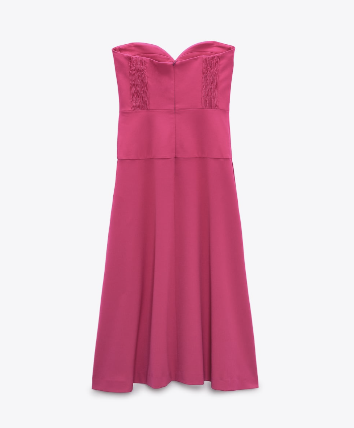 Zara new woman bustier midi dress strapless aline fuchsia hot pink xs