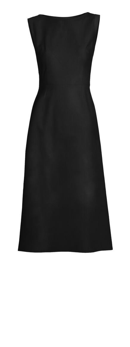 Black boat neck a line midi dress