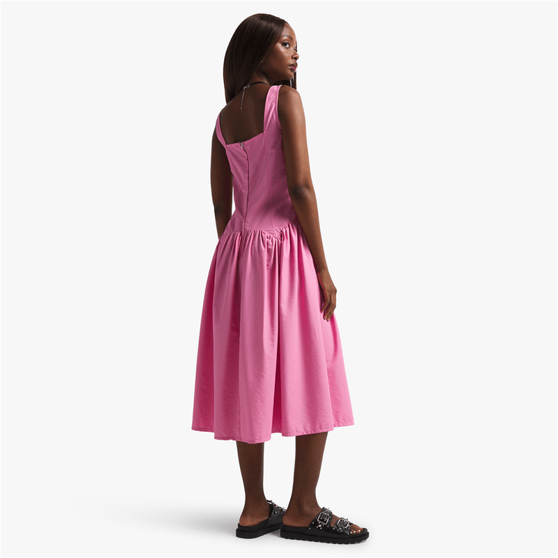 Womens pink taslon dropped shape midaxi dress