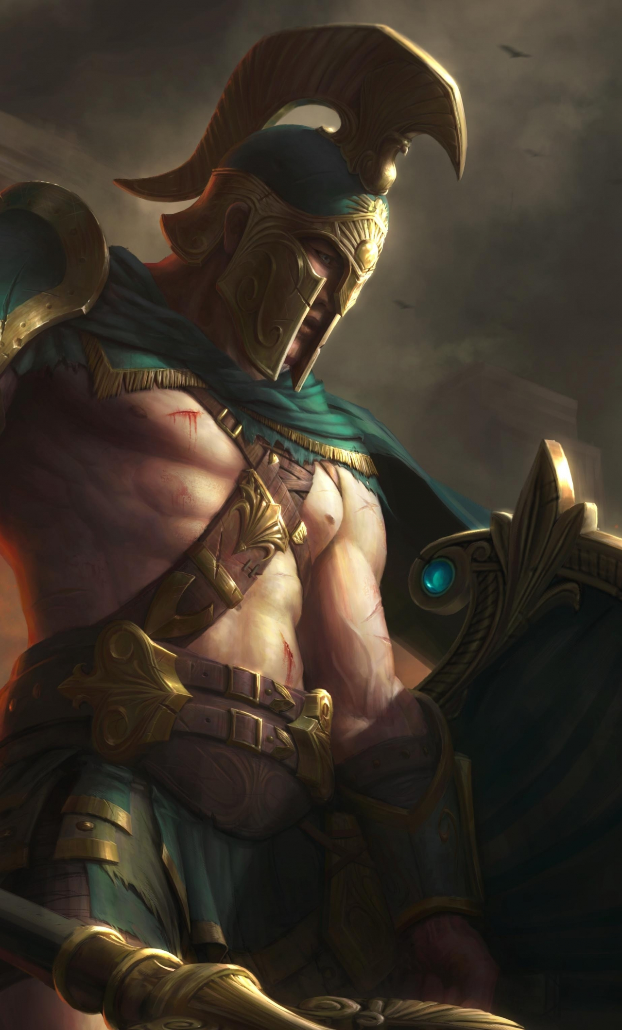 Download battleworn achilles smite video game warrior art x wallpaper iphone plus x hd image background