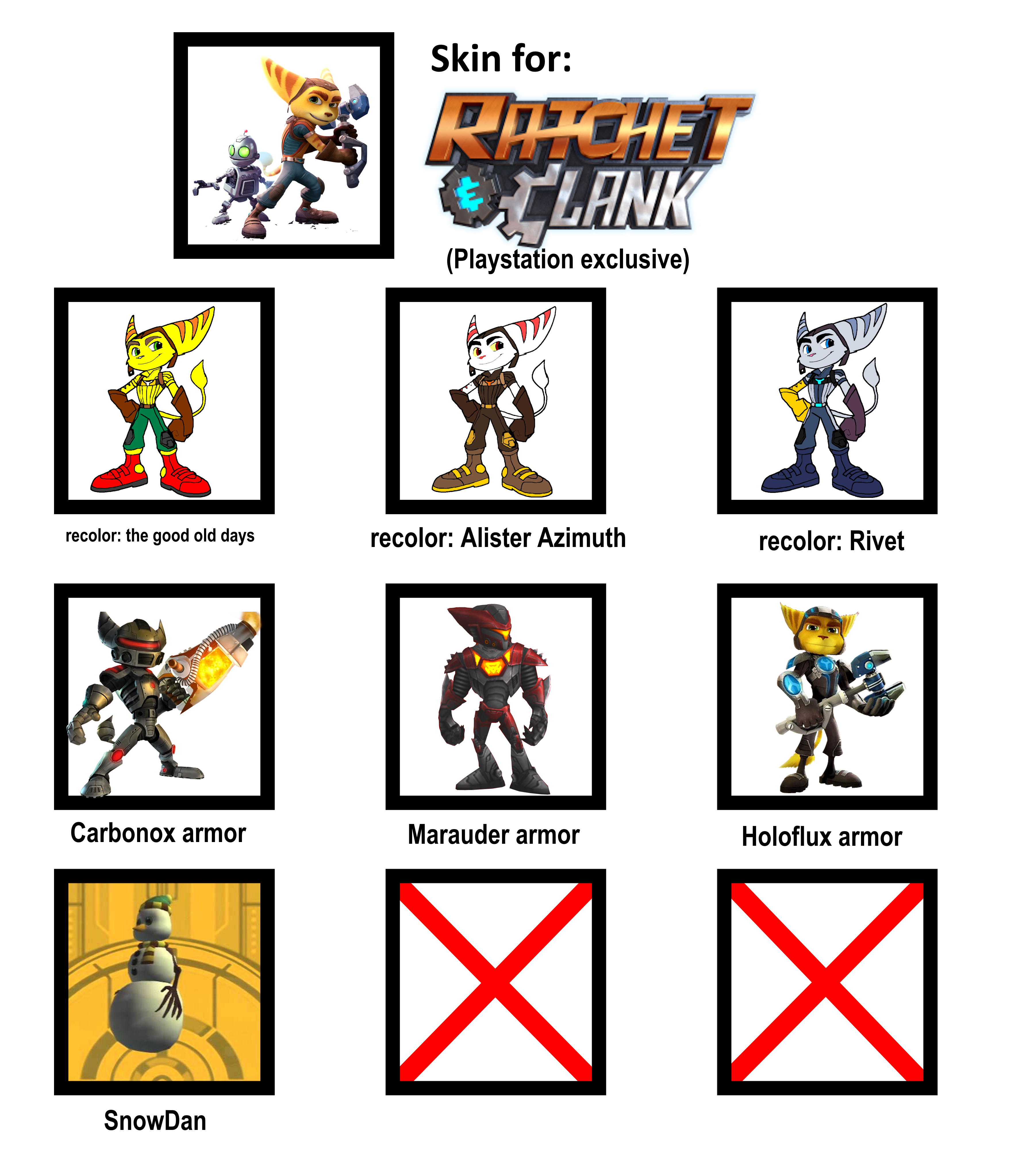 Skins for ratchet and clankplaystation exclusive by maxime