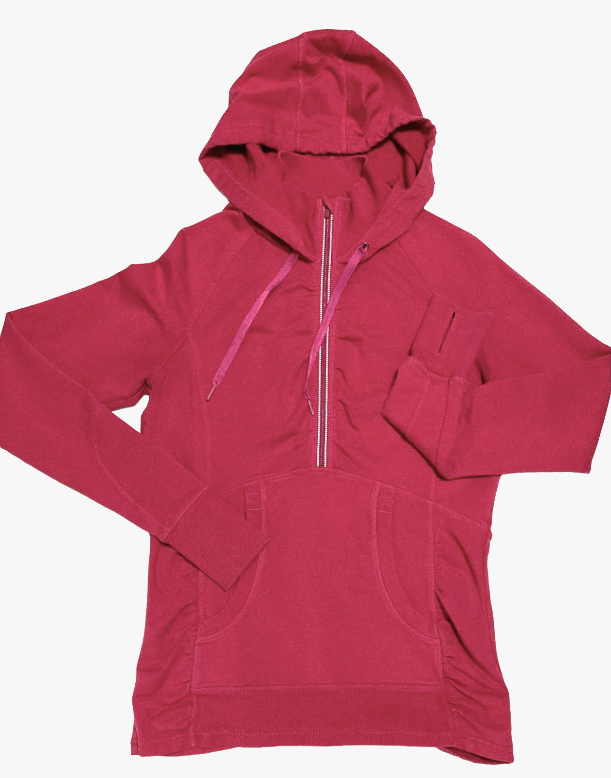 Athleta womens m magenta pullover zip stretch hoodie wthumbholes athletic