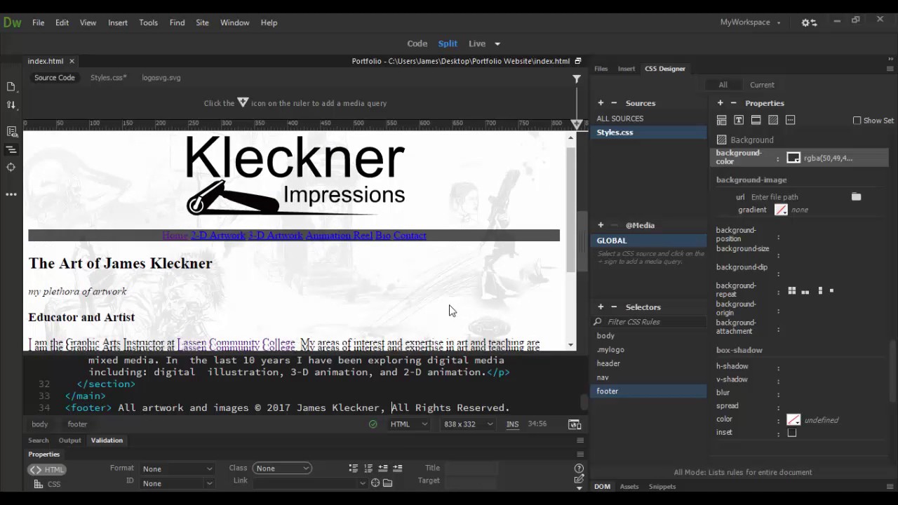 Adobe dreamweaver cc adding background color to elements