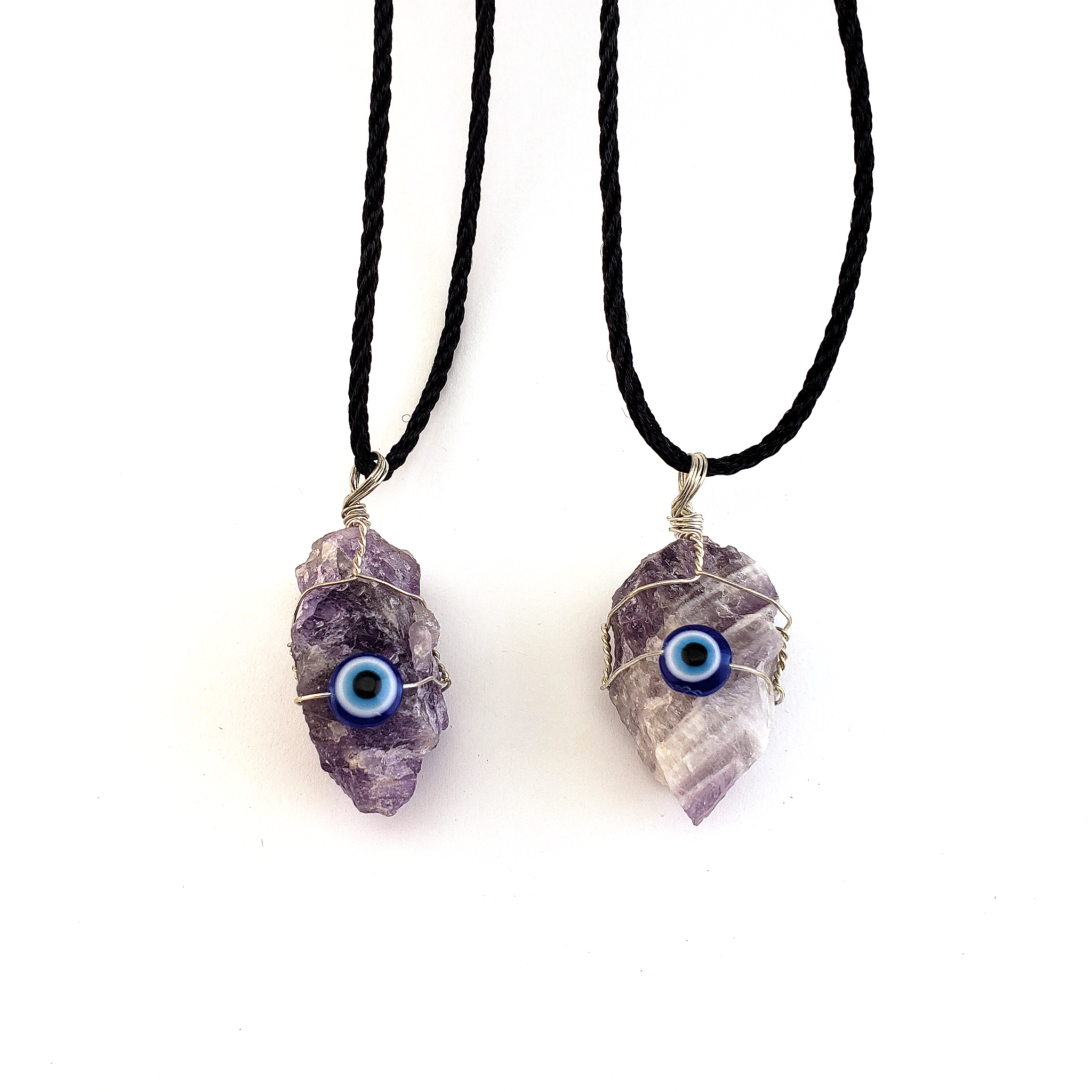 Raw amethyst crystal wire wrapped nazar evil eye necklace â crystal gemstone shop