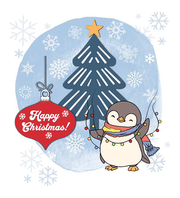 Happy christmas penguin and snowflakes adult pull