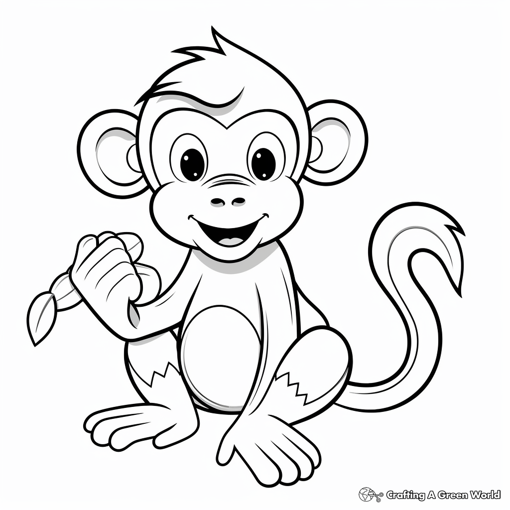 Monkey with banana coloring pages