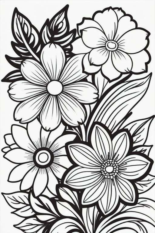 Line art of a big magic neon flowers