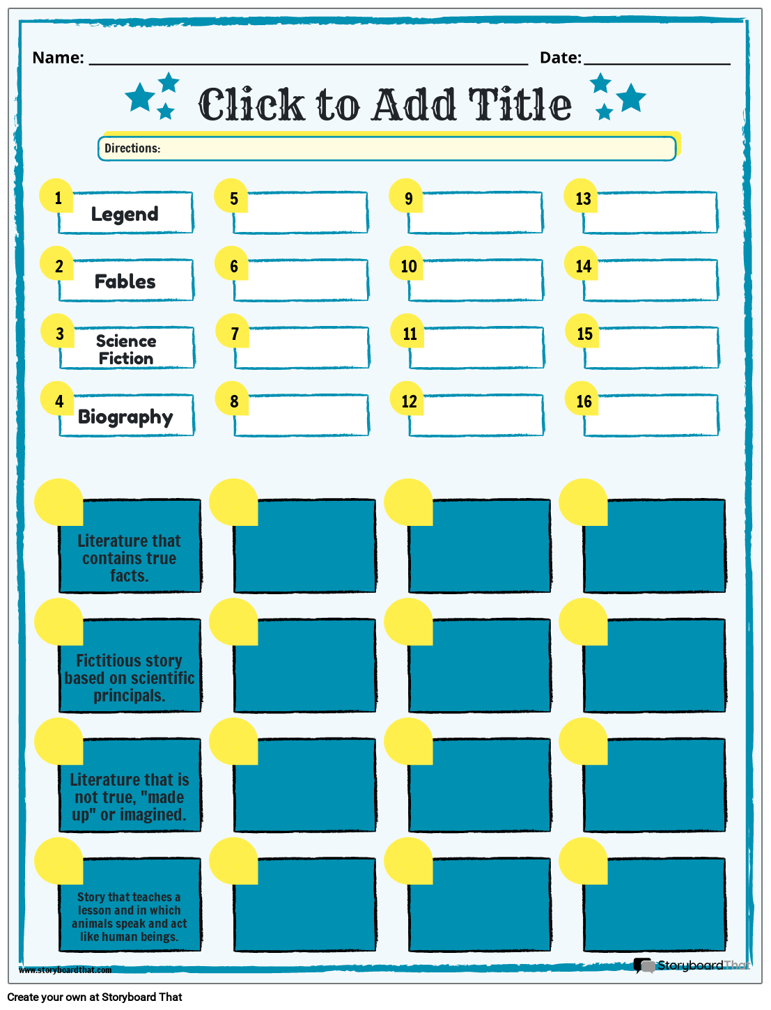 Genre worksheets â literature types reading