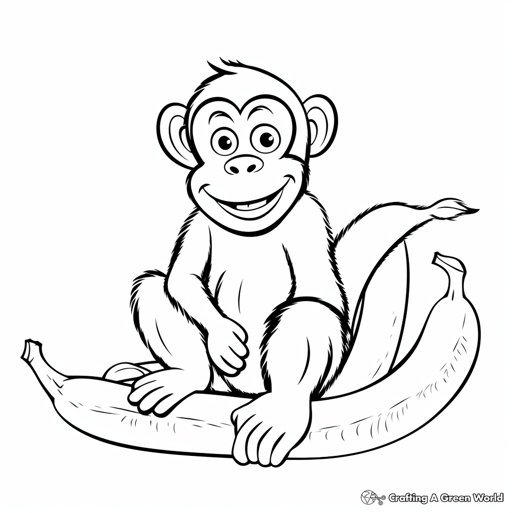 Monkey with banana coloring pages