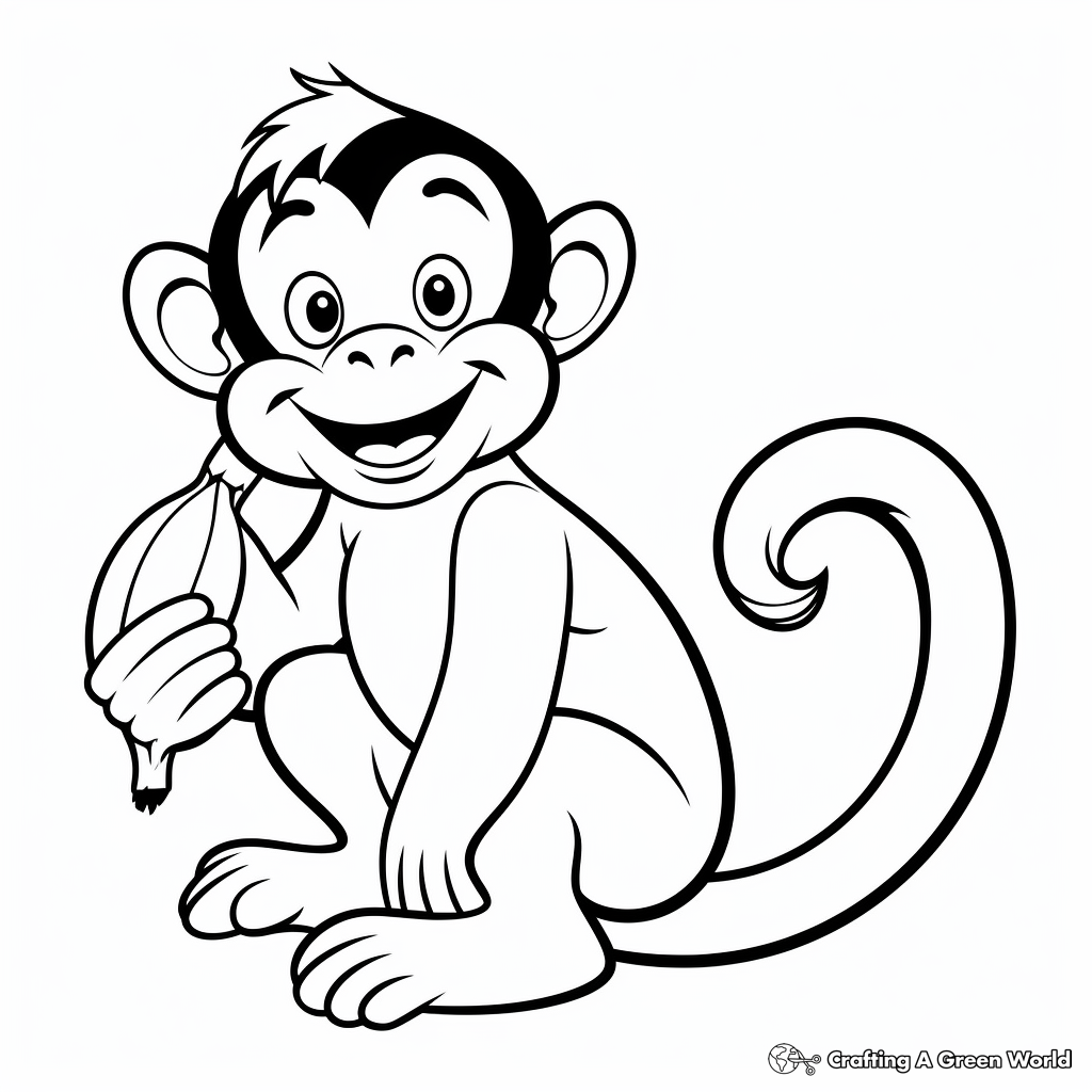 Monkey with banana coloring pages