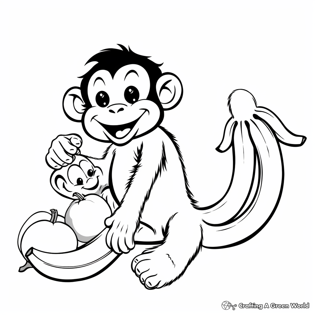 Monkey with banana coloring pages