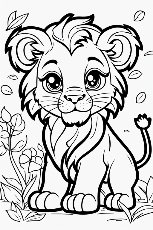 Outline cute standing lion vector