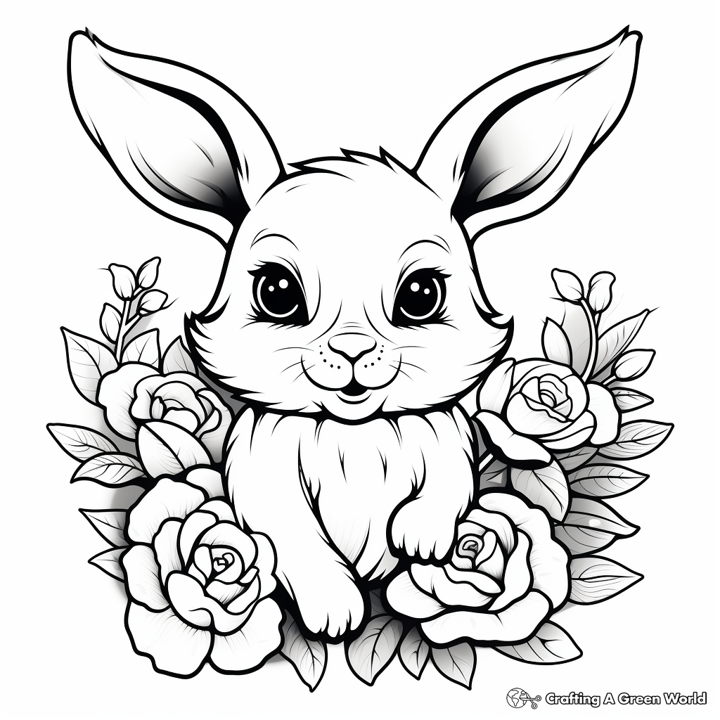 Bunny with flowers coloring pages