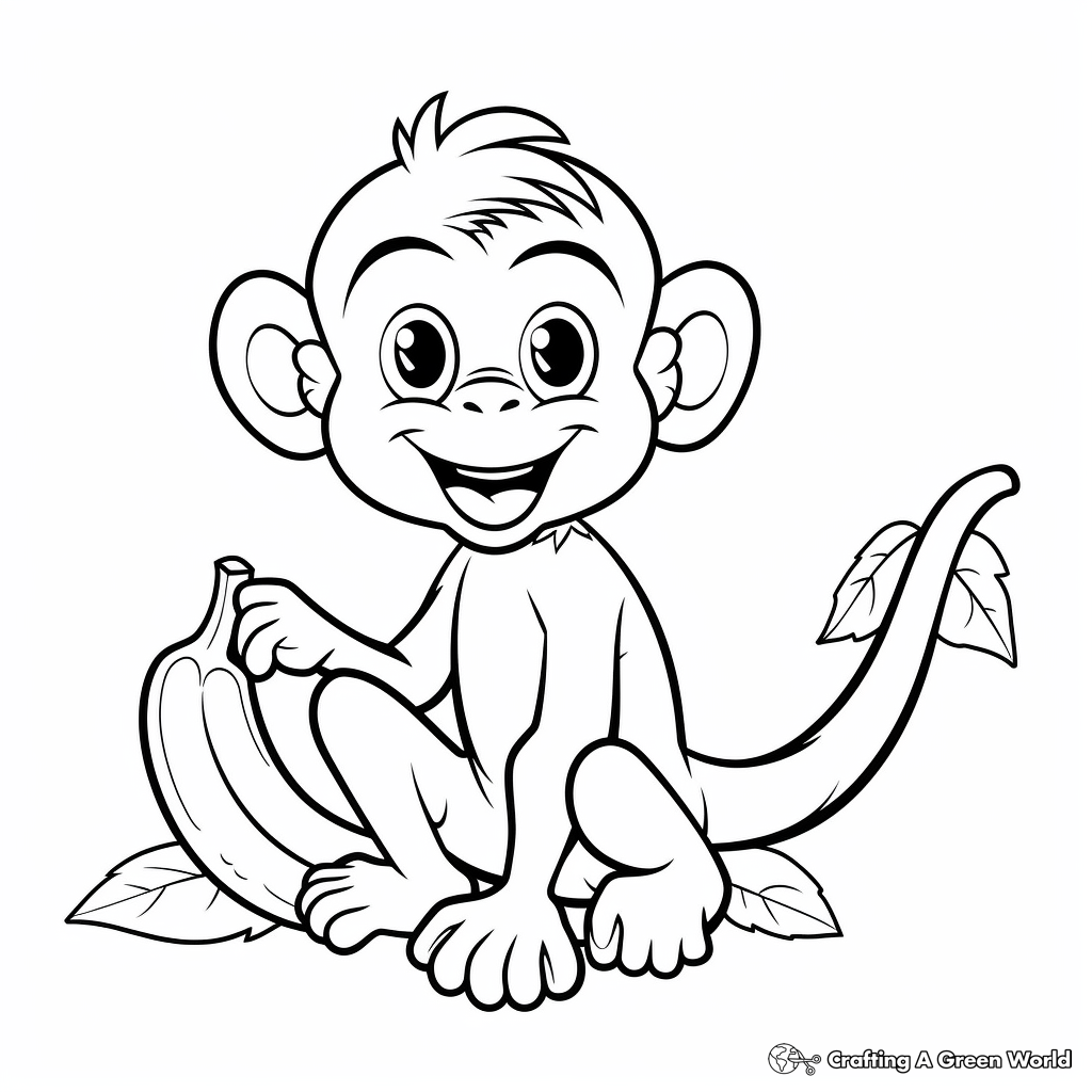 Monkey with banana coloring pages