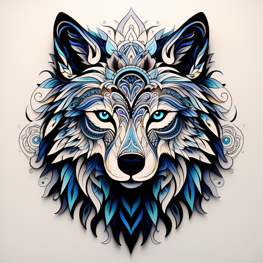 Mandalas art on the wolf with black color outline by preetam rajput