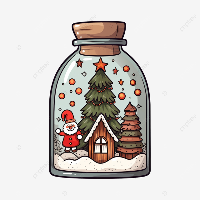 Merry christmas hand draw cartoon cute decoration christmas in glass bottle christmas cartoon santa santa claus png transparent image and clipart for free download